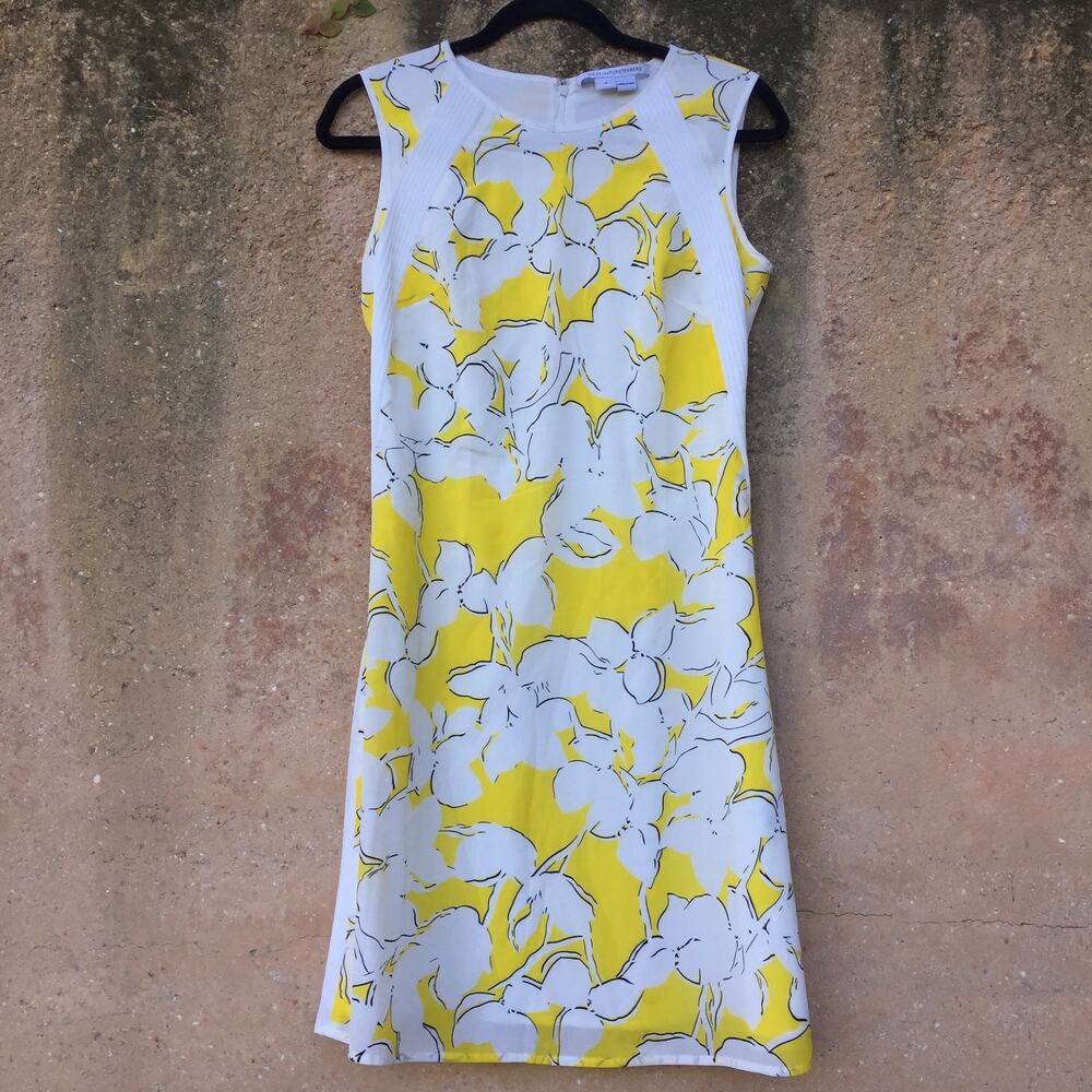 DVF Yellow Cream Sleeveless Silk Floral Print Dress 4